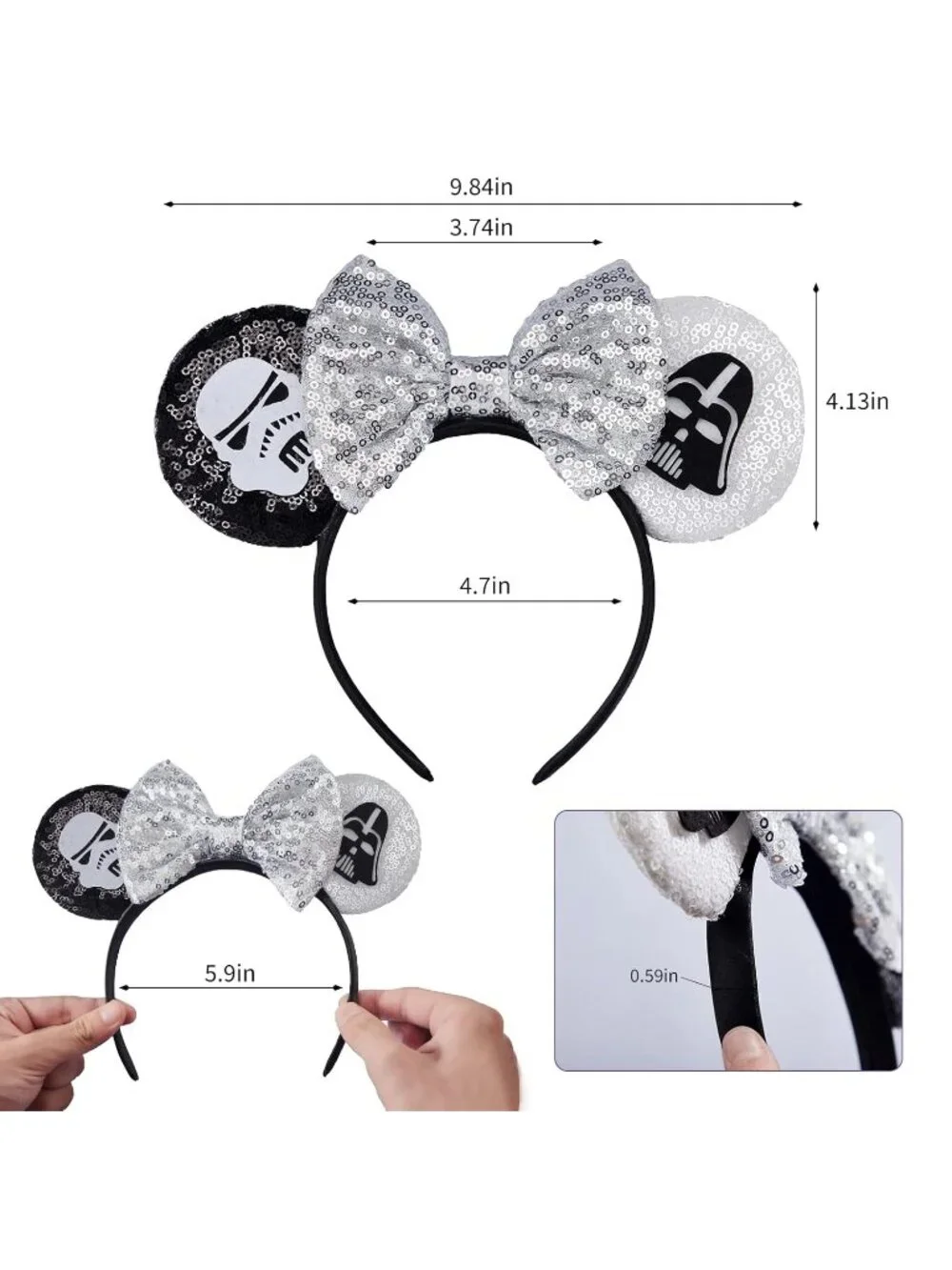 Women Ghost Sequin Halloween Mickey Mouse Headband for Cosplay